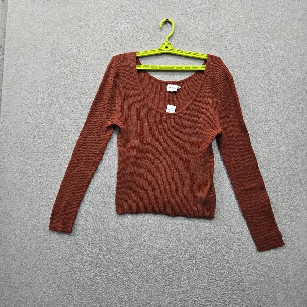 American Eagle Women Sweater XL Brown Stretch Baby T Bella Rib Knit Y2K